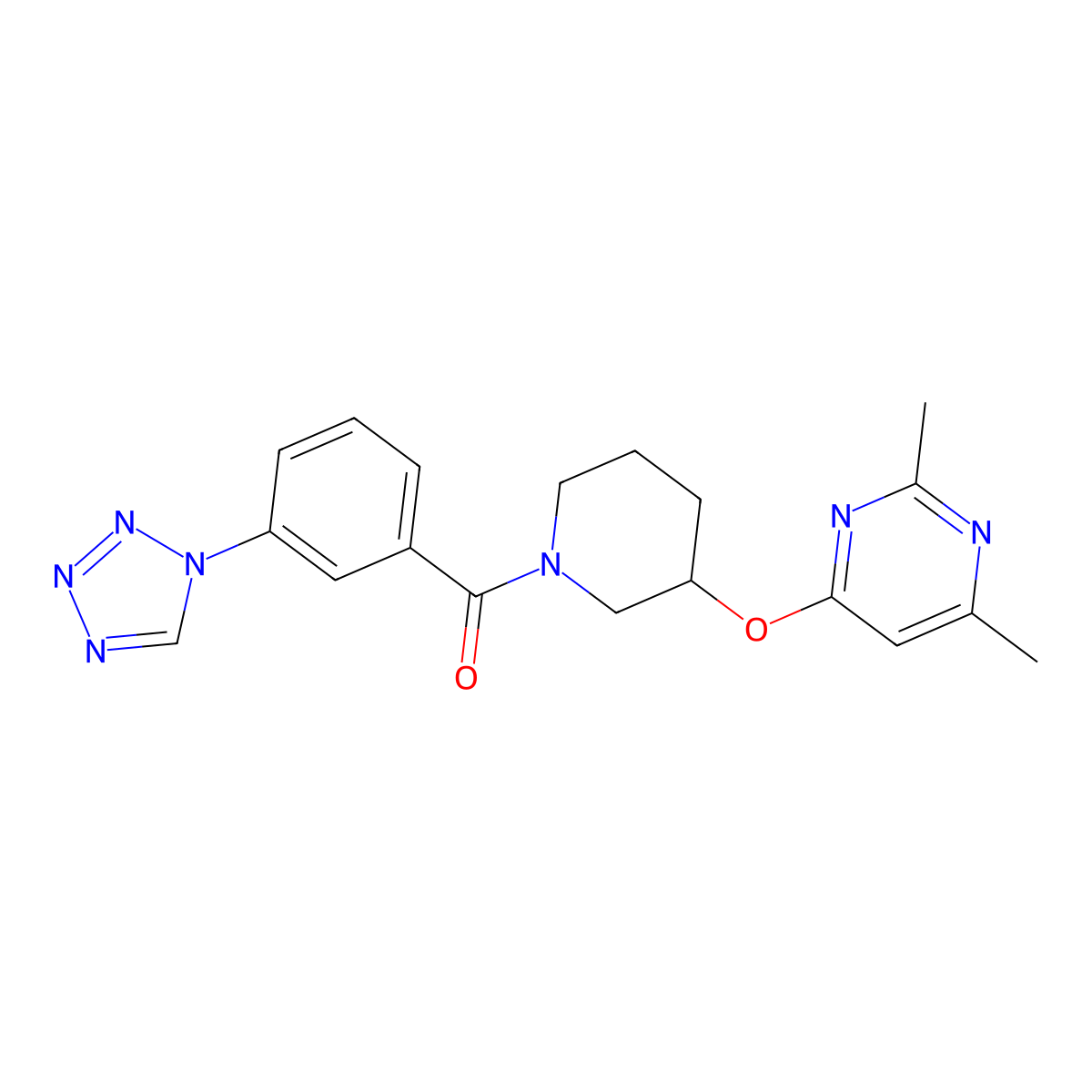 (3-(1H-tetrazol-1-yl)phenyl)(3-((2,6-dimethylpyrimidin-4-yl)oxy)piperidin-1-yl)methanone molecular structure, CAS 2034472-54-1