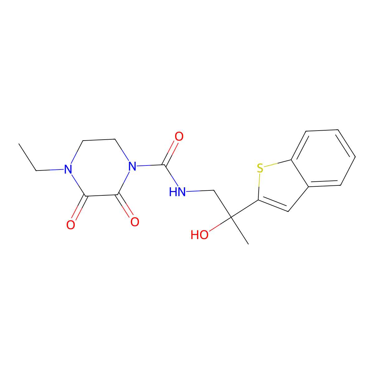 N-(2-(benzo[b]thiophen-2-yl)-2-hydroxypropyl)-4-ethyl-2,3-dioxopiperazine-1-carboxamide molecular structure, CAS 2034472-62-1