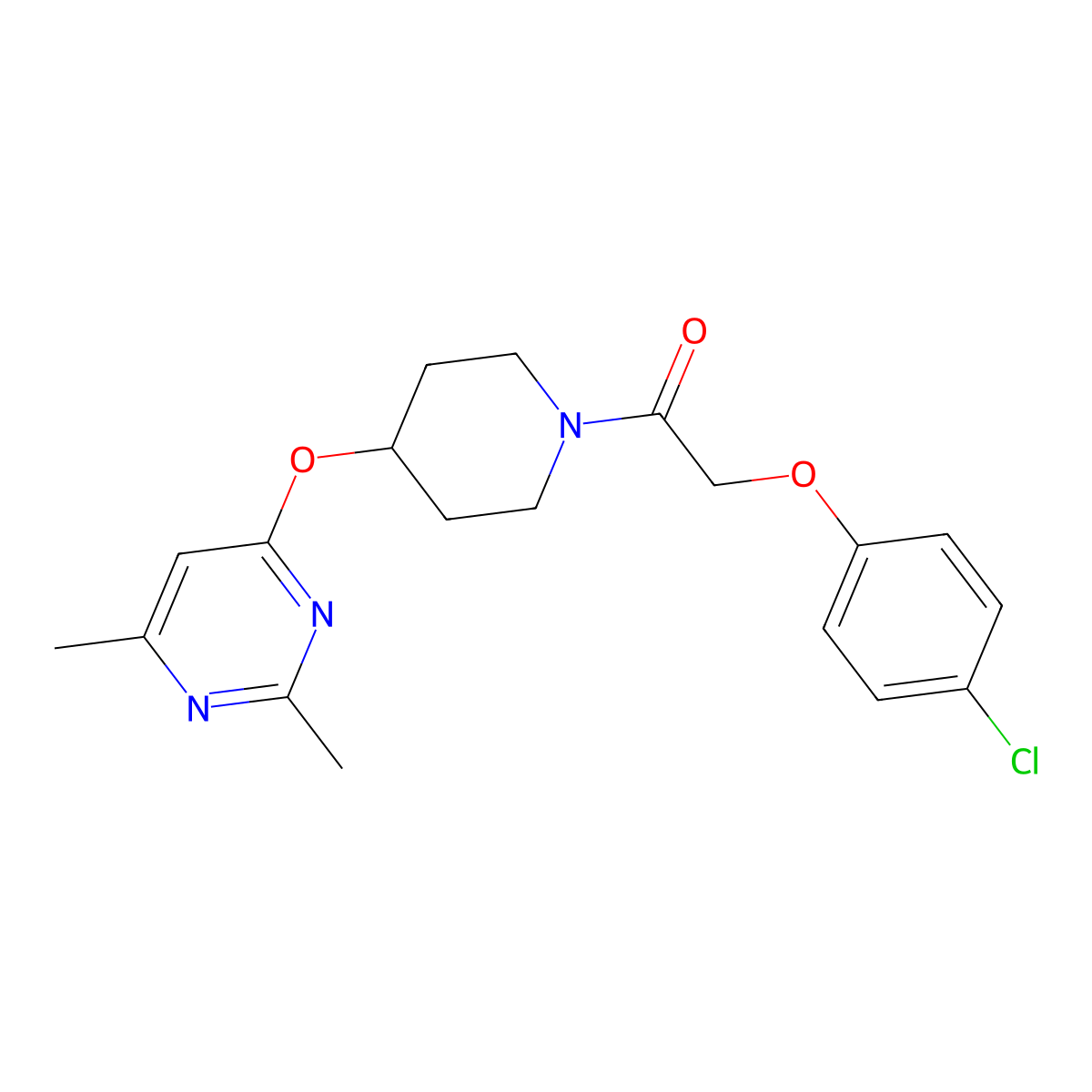 2-(4-Chlorophenoxy)-1-(4-((2,6-dimethylpyrimidin-4-yl)oxy)piperidin-1-yl)ethanone molecular structure, CAS 2034472-63-2