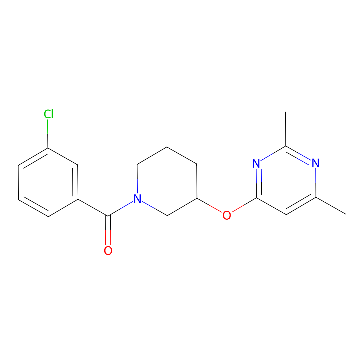 (3-Chlorophenyl)(3-((2,6-dimethylpyrimidin-4-yl)oxy)piperidin-1-yl)methanone molecular structure, CAS 2034472-64-3