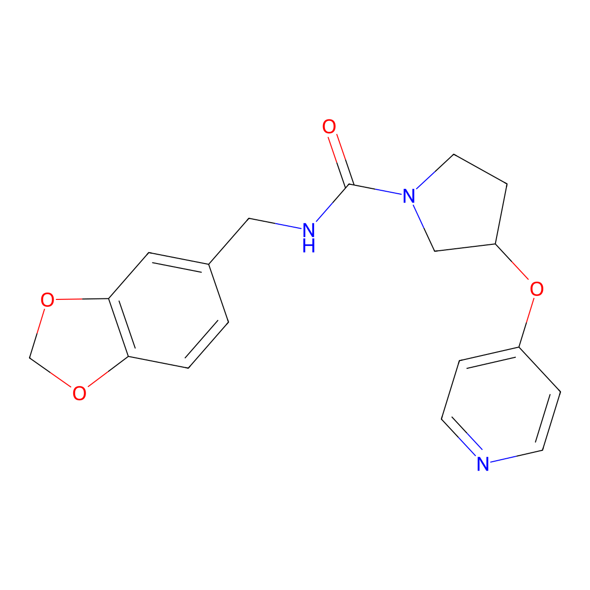 N-(benzo[d][1,3]dioxol-5-ylmethyl)-3-(pyridin-4-yloxy)pyrrolidine-1-carboxamide molecular structure, CAS 2034472-65-4
