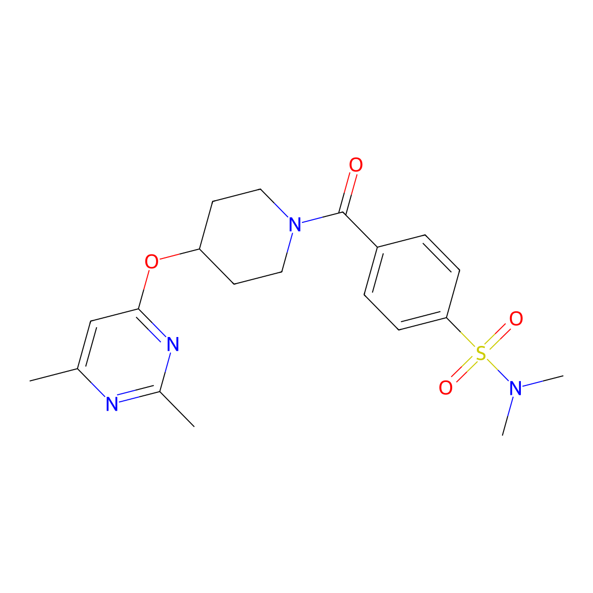 4-(4-((2,6-dimethylpyrimidin-4-yl)oxy)piperidine-1-carbonyl)-N,N-dimethylbenzenesulfonamide molecular structure, CAS 2034472-69-8