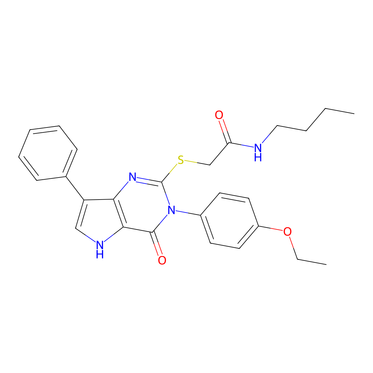 N-butyl-2-((3-(4-ethoxyphenyl)-4-oxo-7-phenyl-4,5-dihydro-3H-pyrrolo[3,2-d]pyrimidin-2-yl)thio)acetamide molecular structure, CAS 2034472-76-7