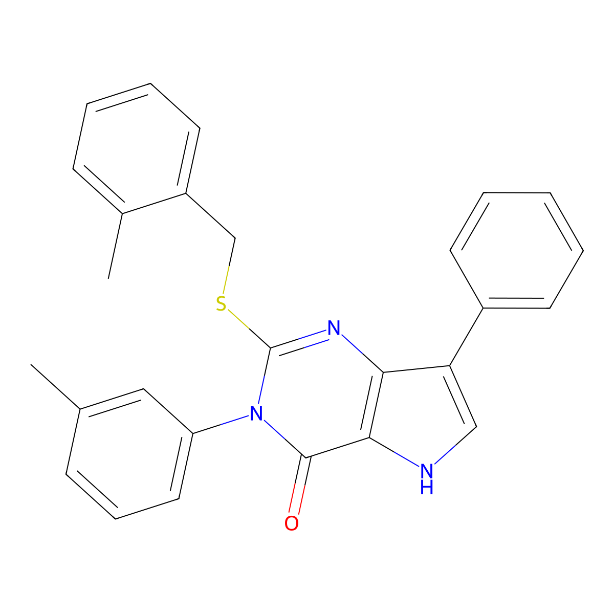 2-((2-methylbenzyl)thio)-7-phenyl-3-(m-tolyl)-3H-pyrrolo[3,2-d]pyrimidin-4(5H)-one molecular structure, CAS 2034472-80-3