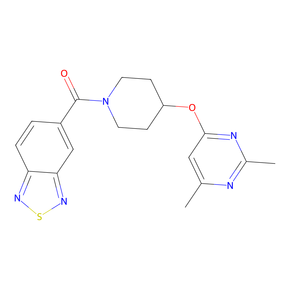 Benzo[c][1,2,5]thiadiazol-5-yl(4-((2,6-dimethylpyrimidin-4-yl)oxy)piperidin-1-yl)methanone molecular structure, CAS 2034472-84-7