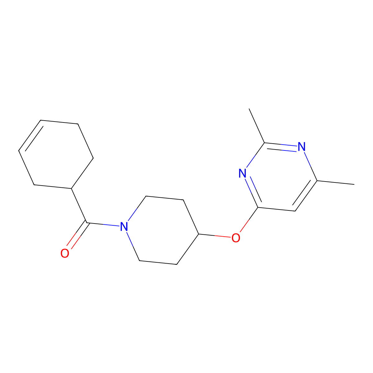 Cyclohex-3-en-1-yl(4-((2,6-dimethylpyrimidin-4-yl)oxy)piperidin-1-yl)methanone molecular structure, CAS 2034472-87-0
