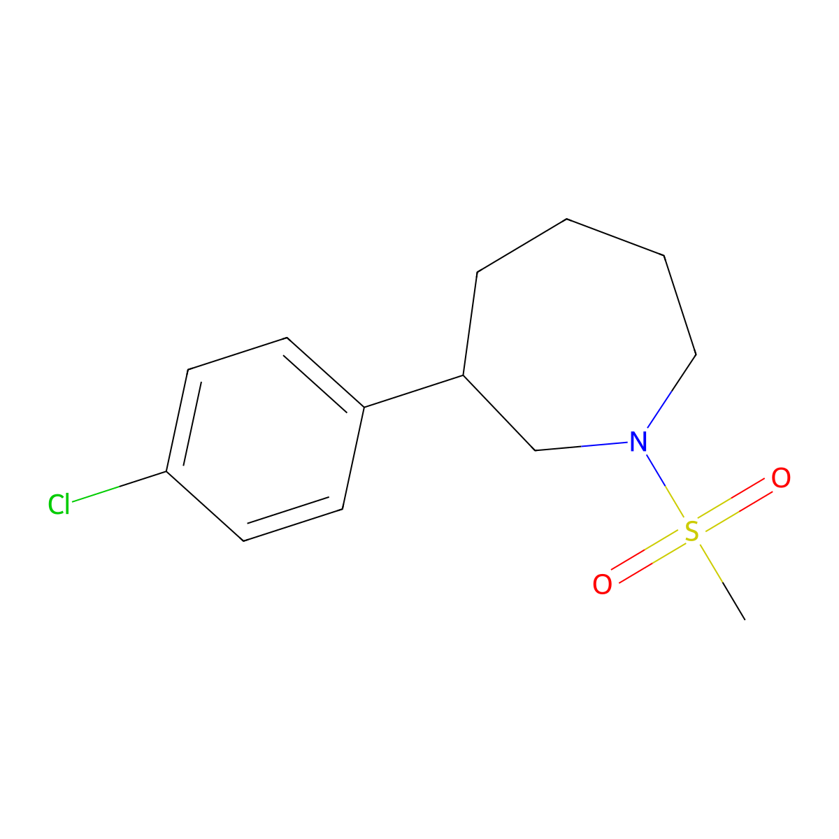 3-(4-Chlorophenyl)-1-(methylsulfonyl)azepane molecular structure, CAS 2034472-92-7