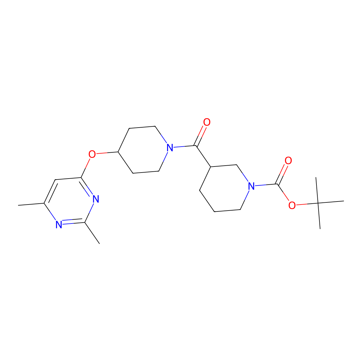 Tert-butyl 3-(4-((2,6-dimethylpyrimidin-4-yl)oxy)piperidine-1-carbonyl)piperidine-1-carboxylate molecular structure, CAS 2034472-93-8