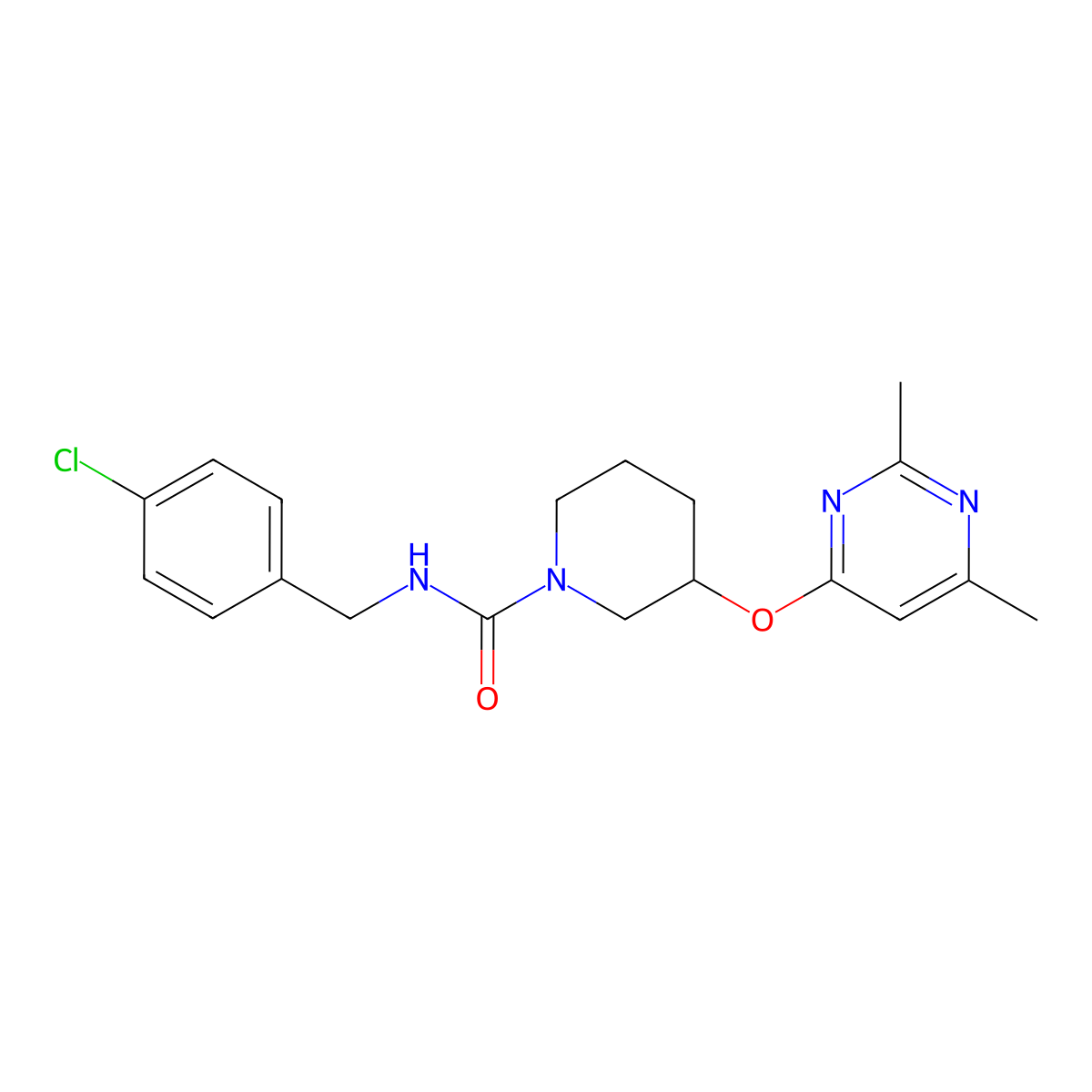N-(4-chlorobenzyl)-3-((2,6-dimethylpyrimidin-4-yl)oxy)piperidine-1-carboxamide molecular structure, CAS 2034472-94-9