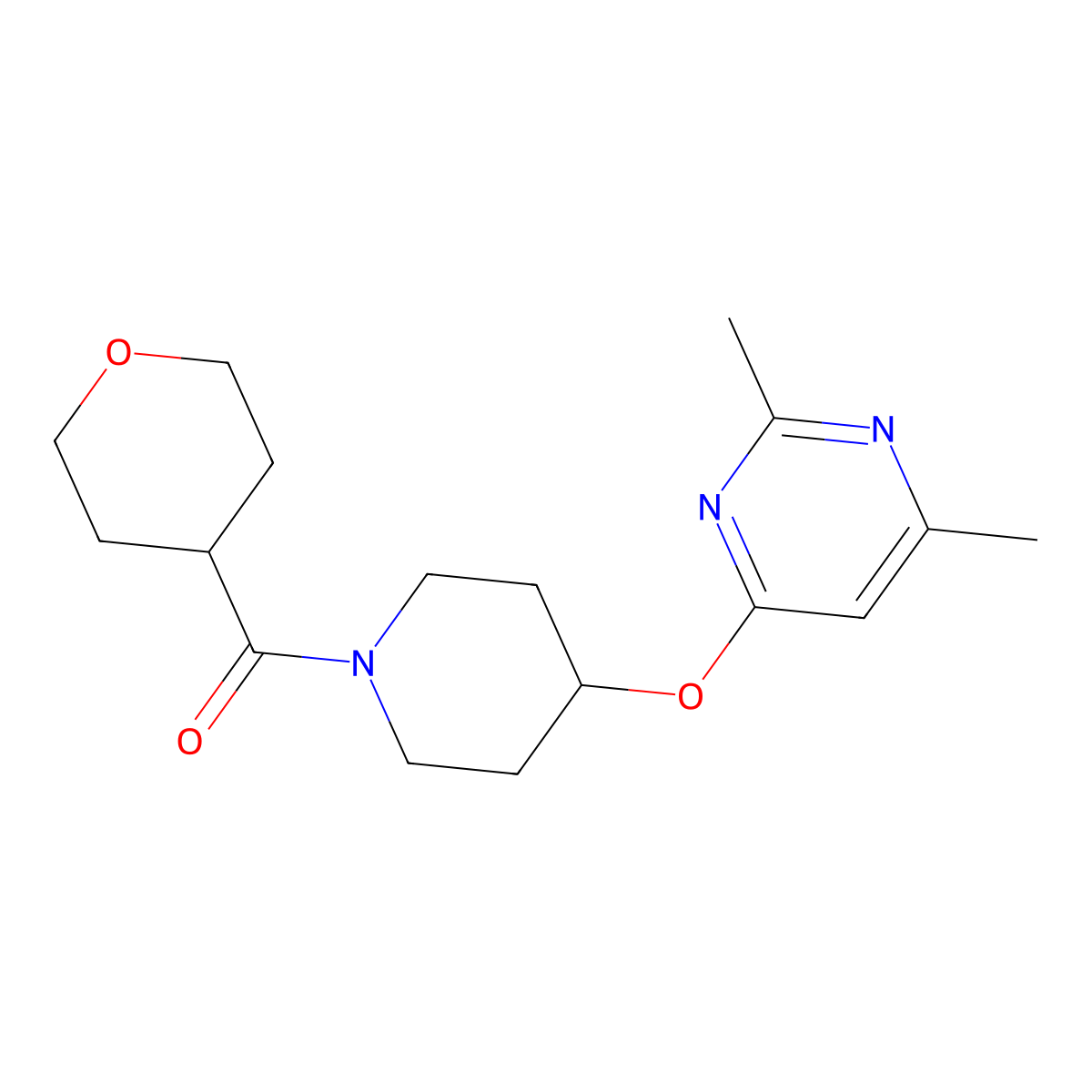 (4-((2,6-dimethylpyrimidin-4-yl)oxy)piperidin-1-yl)(tetrahydro-2H-pyran-4-yl)methanone molecular structure, CAS 2034472-99-4