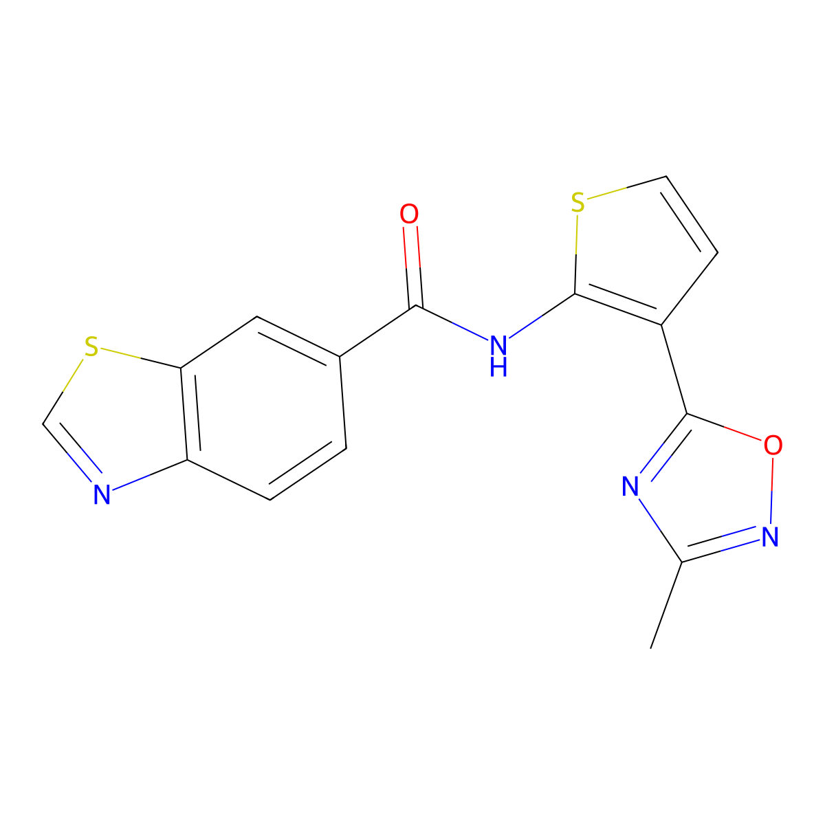 N-(3-(3-methyl-1,2,4-oxadiazol-5-yl)thiophen-2-yl)benzo[d]thiazole-6-carboxamide molecular structure, CAS 2034473-01-1