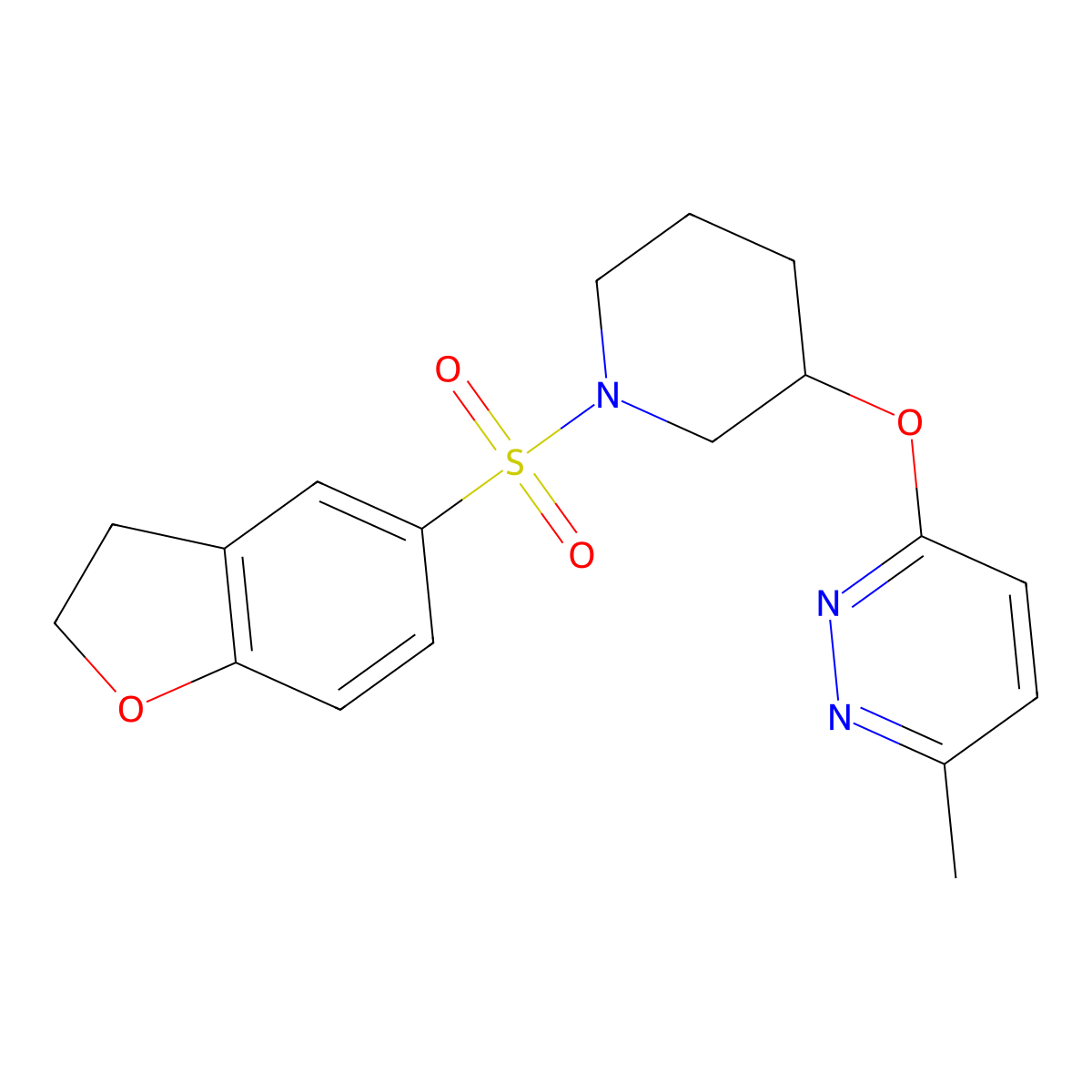 3-((1-((2,3-Dihydrobenzofuran-5-yl)sulfonyl)piperidin-3-yl)oxy)-6-methylpyridazine molecular structure, CAS 2034473-02-2