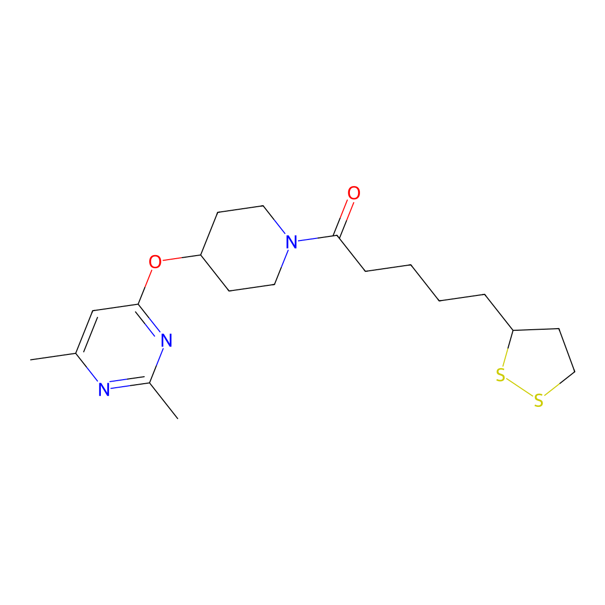 1-(4-((2,6-Dimethylpyrimidin-4-yl)oxy)piperidin-1-yl)-5-(1,2-dithiolan-3-yl)pentan-1-one molecular structure, CAS 2034473-05-5