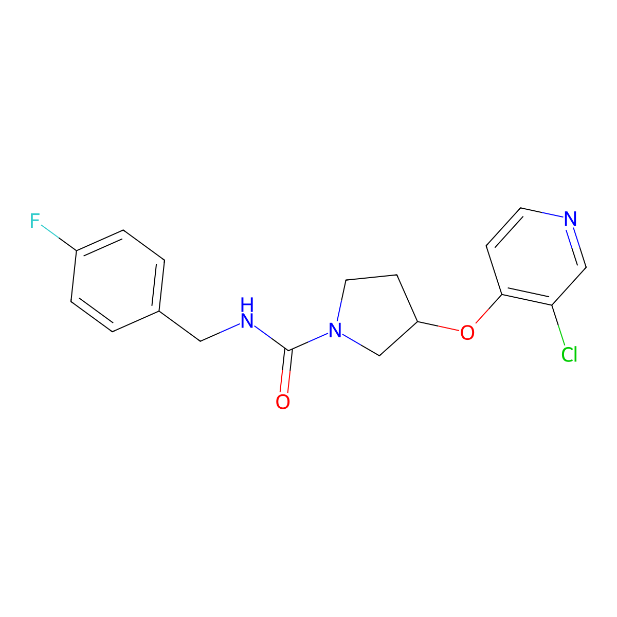 3-((3-chloropyridin-4-yl)oxy)-N-(4-fluorobenzyl)pyrrolidine-1-carboxamide molecular structure, CAS 2034473-09-9