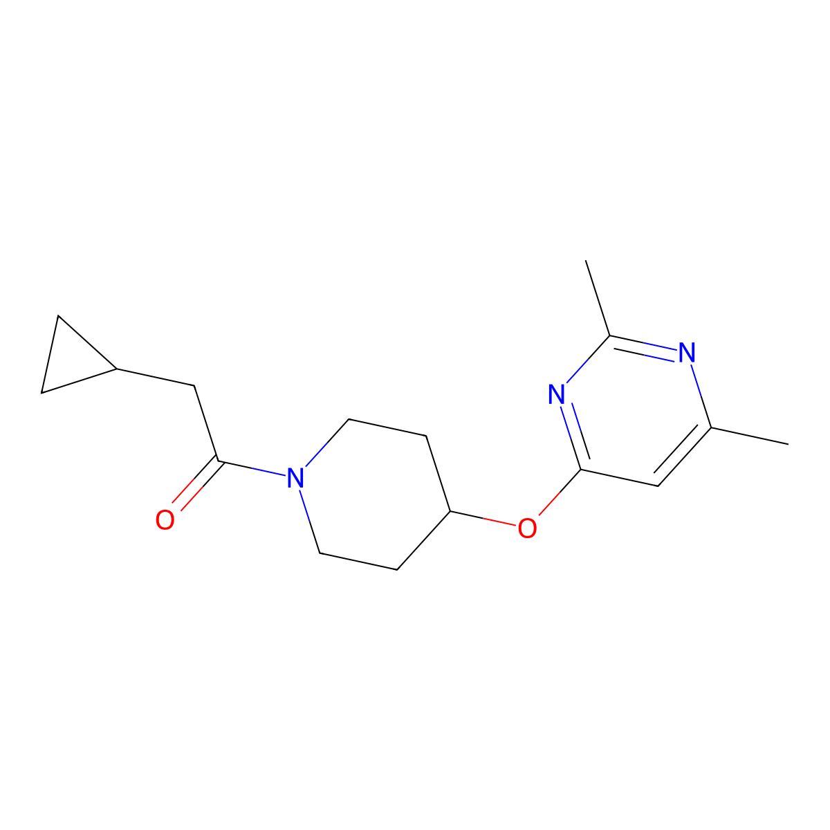 2-Cyclopropyl-1-(4-((2,6-dimethylpyrimidin-4-yl)oxy)piperidin-1-yl)ethanone molecular structure, CAS 2034473-11-3