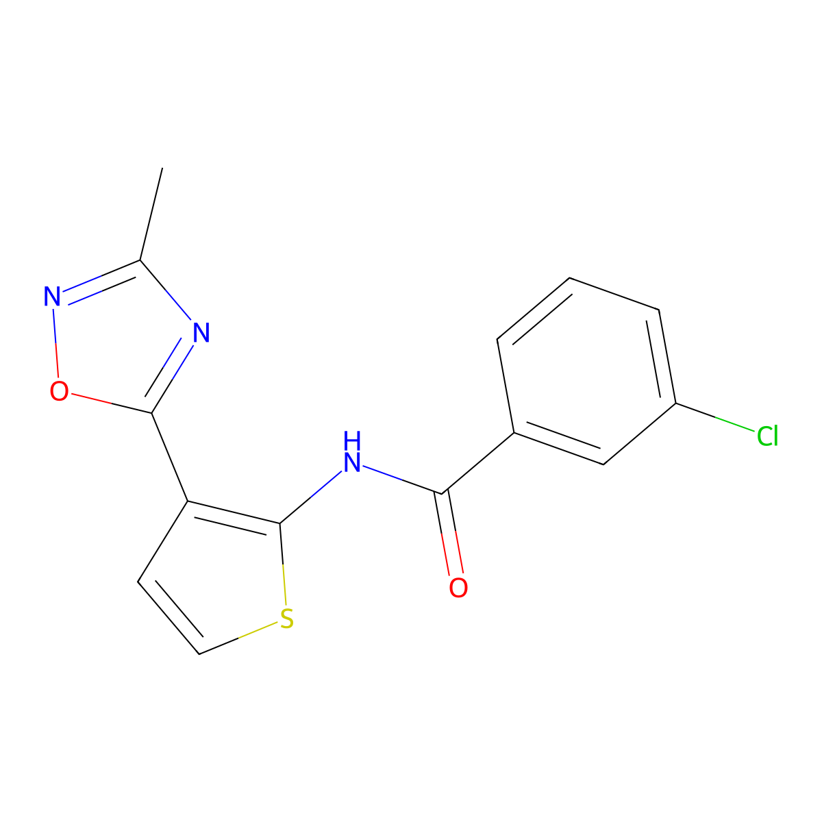 3-chloro-N-[3-(3-methyl-1,2,4-oxadiazol-5-yl)thiophen-2-yl]benzamide molecular structure, CAS 2034473-12-4