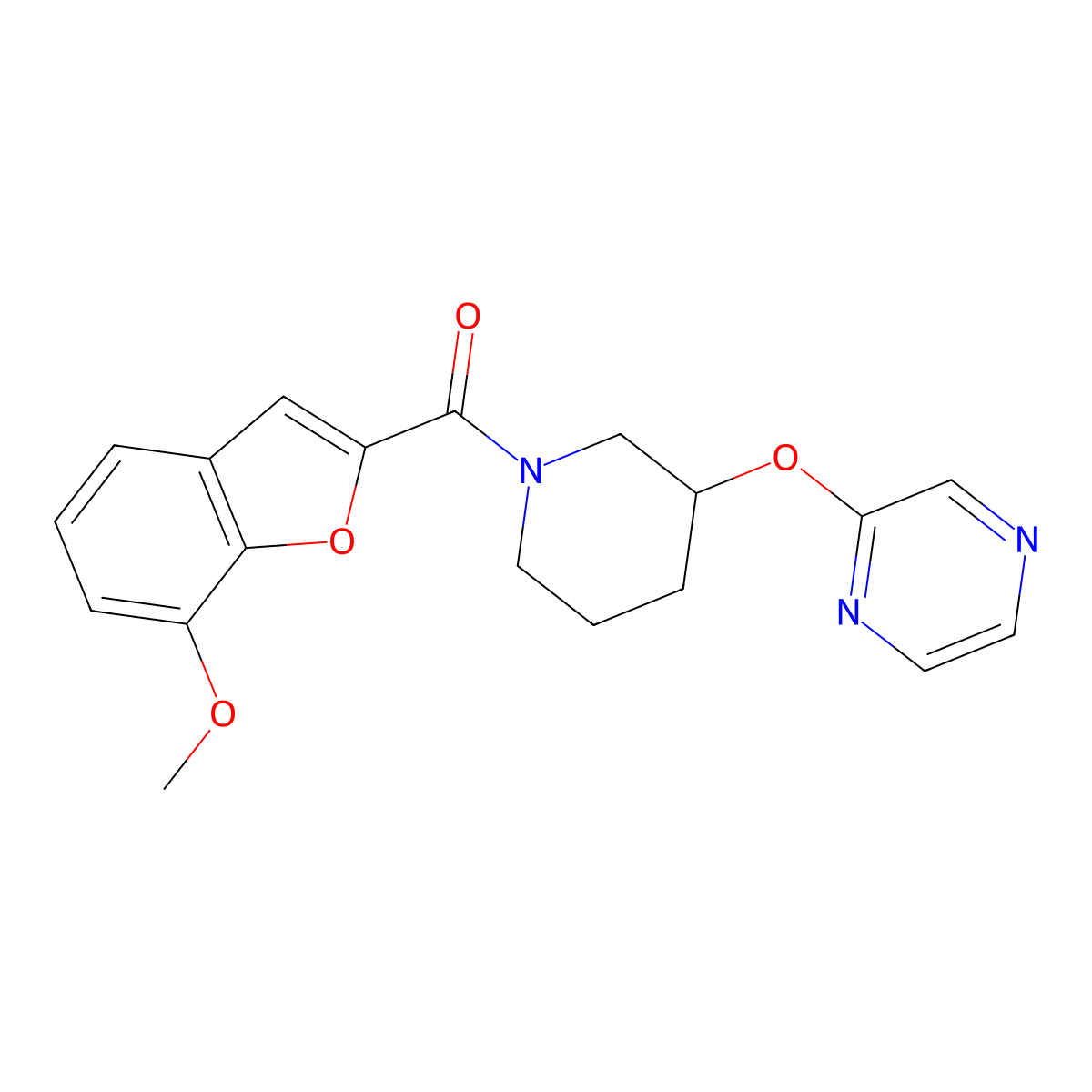 (7-Methoxybenzofuran-2-yl)(3-(pyrazin-2-yloxy)piperidin-1-yl)methanone molecular structure, CAS 2034473-13-5