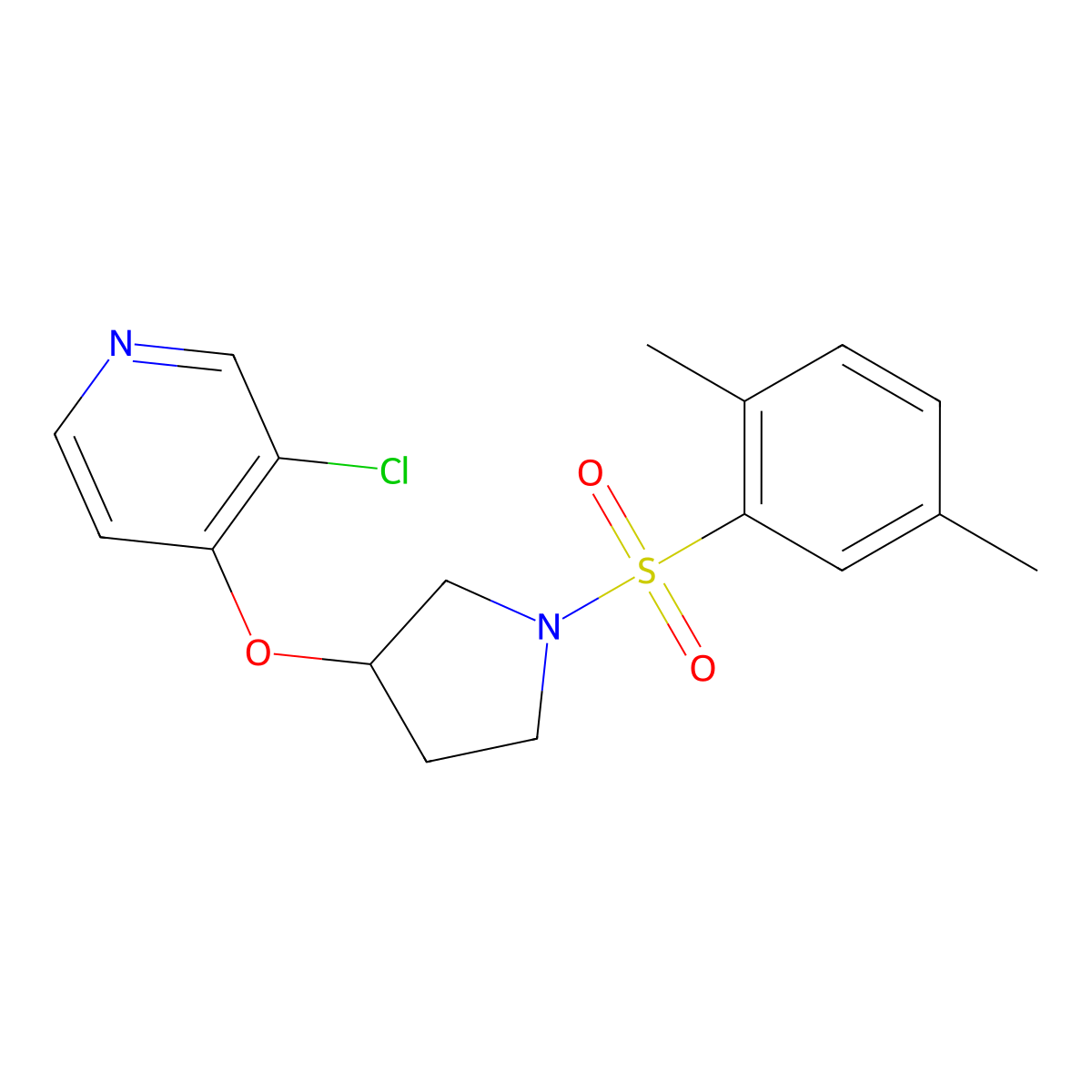 3-Chloro-4-{[1-(2,5-dimethylbenzenesulfonyl)pyrrolidin-3-yl]oxy}pyridine molecular structure, CAS 2034473-16-8