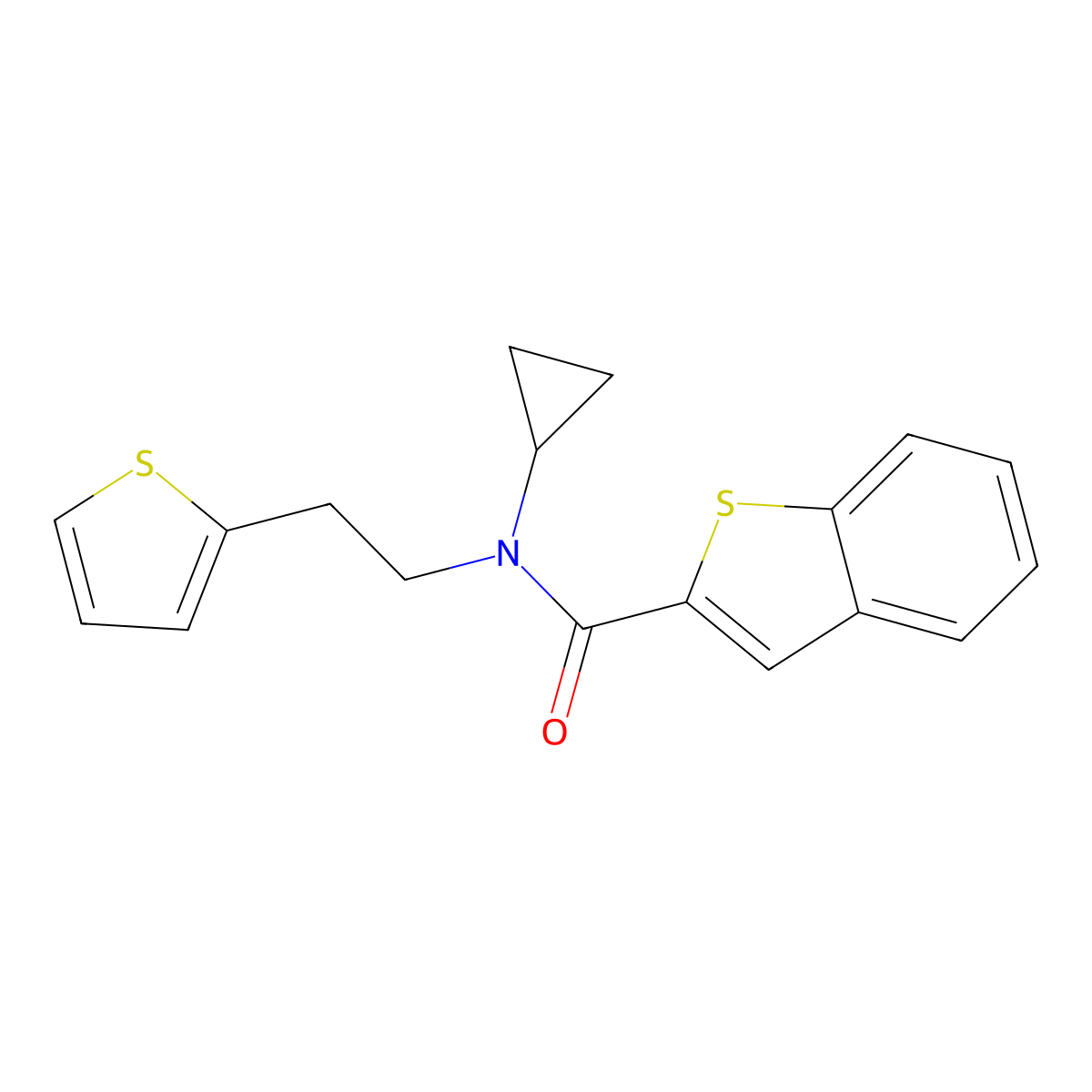 N-cyclopropyl-N-(2-(thiophen-2-yl)ethyl)benzo[b]thiophene-2-carboxamide molecular structure, CAS 2034473-18-0