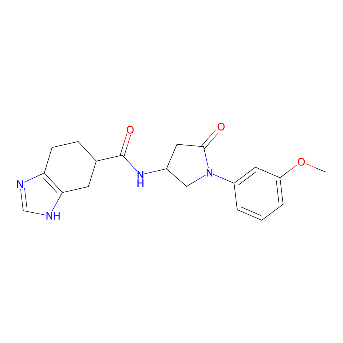 N-(1-(3-methoxyphenyl)-5-oxopyrrolidin-3-yl)-4,5,6,7-tetrahydro-1H-benzo[d]imidazole-5-carboxamide molecular structure, CAS 2034473-29-3