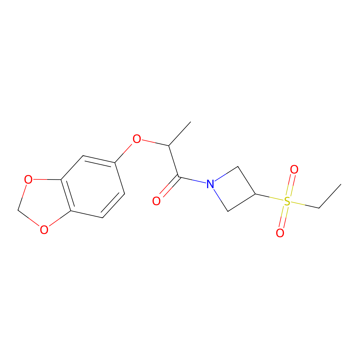 2-(Benzo[d][1,3]dioxol-5-yloxy)-1-(3-(ethylsulfonyl)azetidin-1-yl)propan-1-one molecular structure, CAS 2034473-32-8
