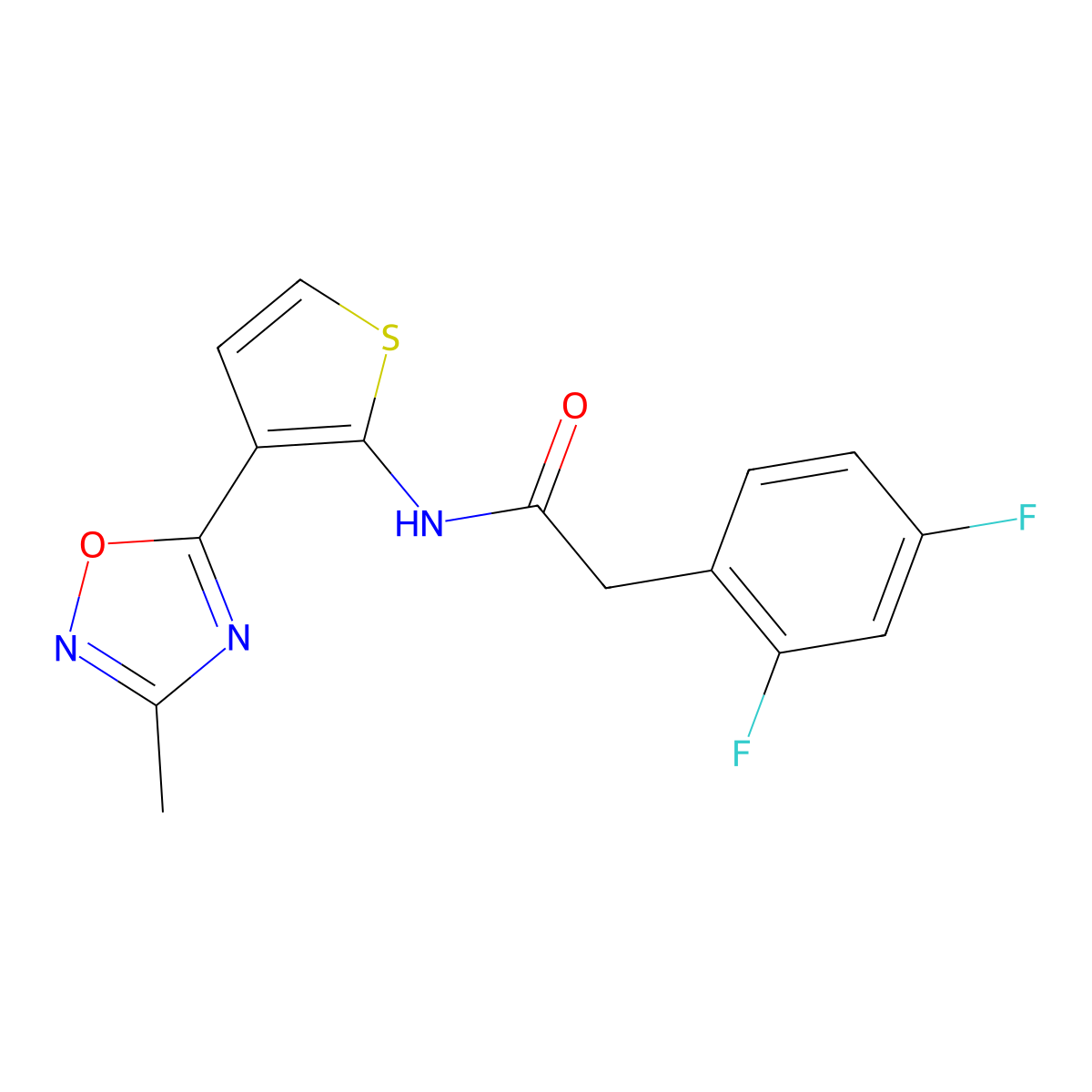 2-(2,4-difluorophenyl)-N-[3-(3-methyl-1,2,4-oxadiazol-5-yl)thiophen-2-yl]acetamide molecular structure, CAS 2034473-33-9