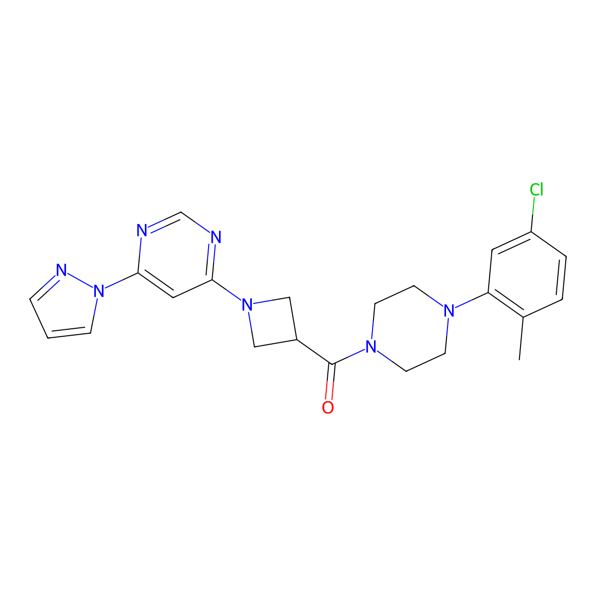 (1-(6-(1H-pyrazol-1-yl)pyrimidin-4-yl)azetidin-3-yl)(4-(5-chloro-2-methylphenyl)piperazin-1-yl)methanone molecular structure, CAS 2034473-36-2