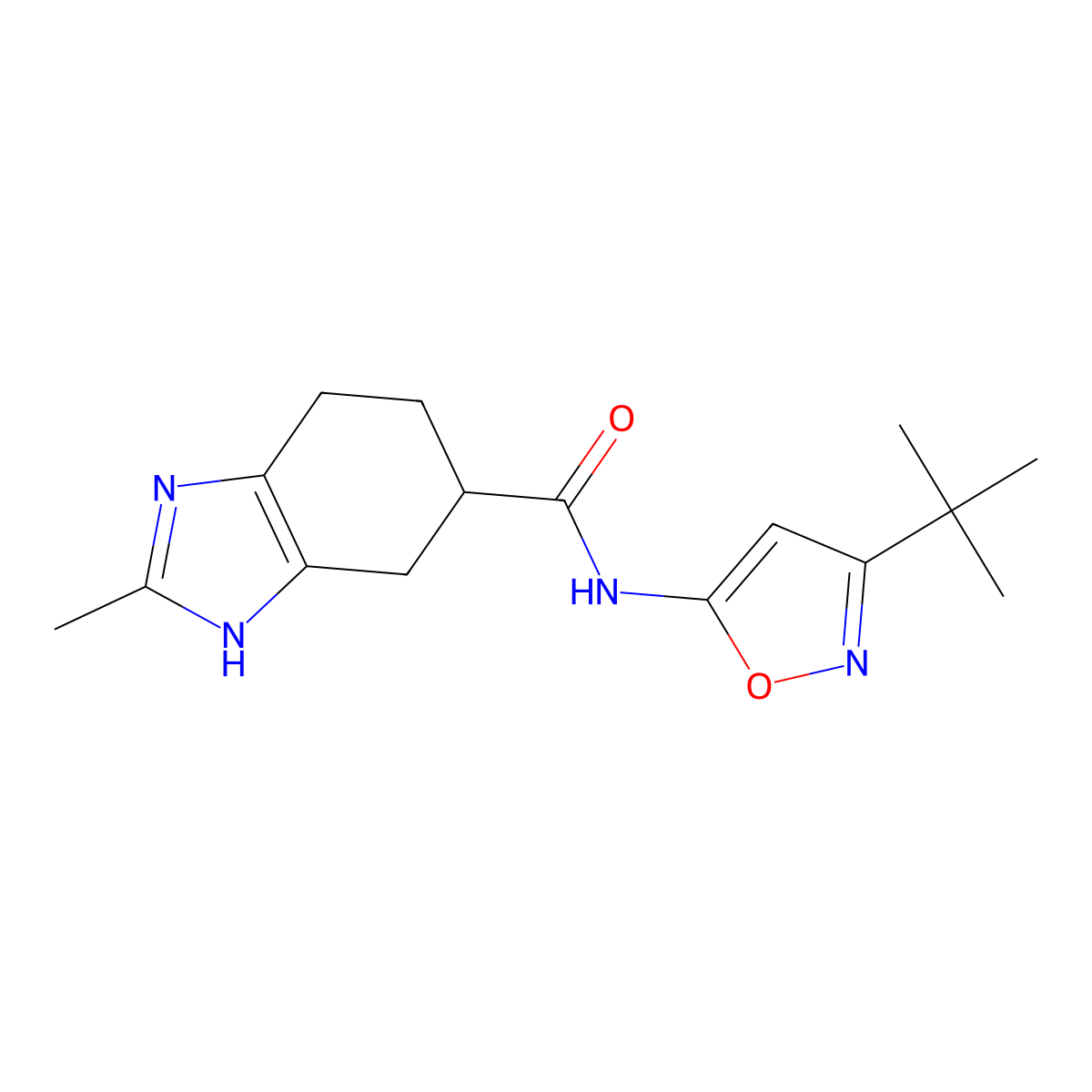 N-(3-(tert-butyl)isoxazol-5-yl)-2-methyl-4,5,6,7-tetrahydro-1H-benzo[d]imidazole-5-carboxamide molecular structure, CAS 2034473-41-9