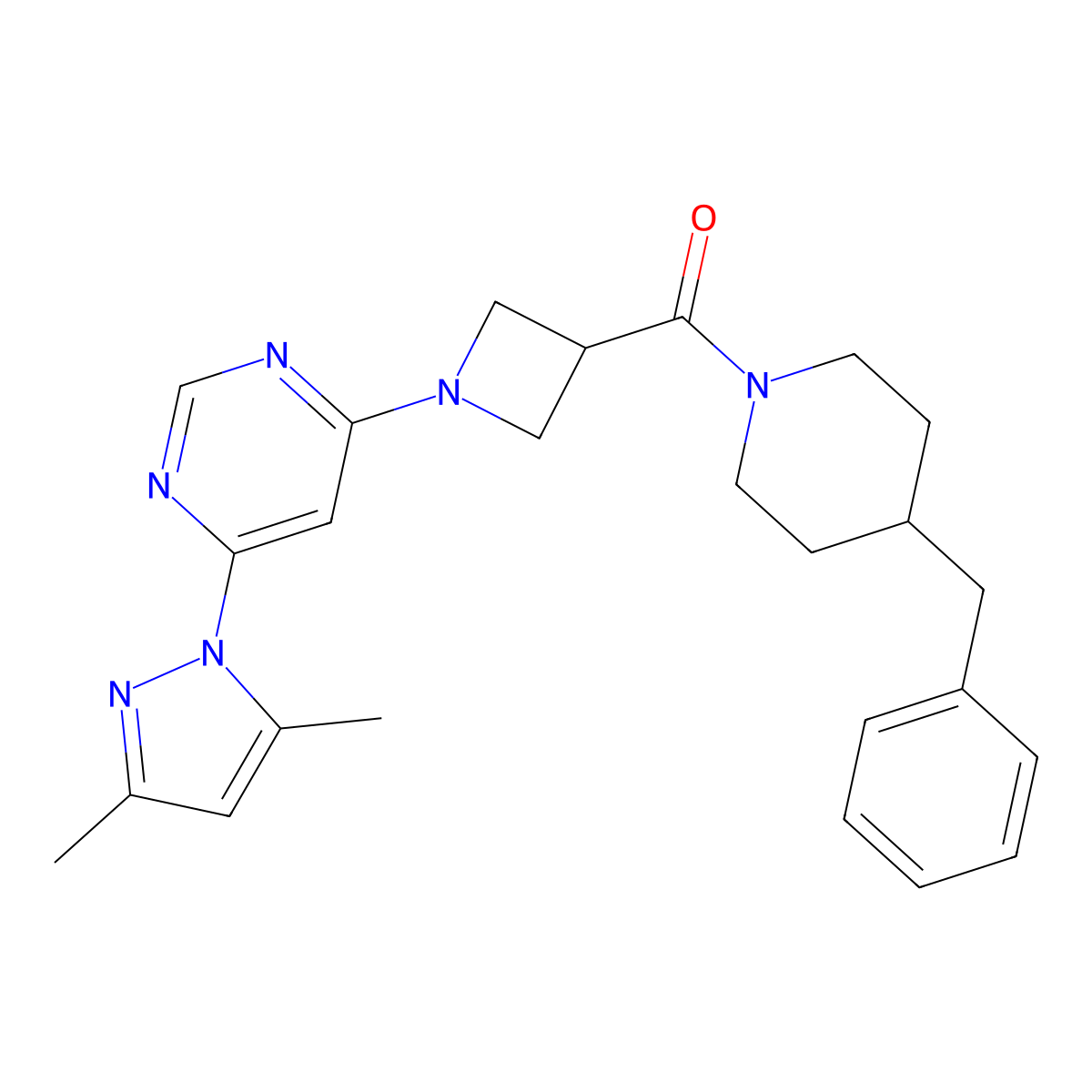 (4-benzylpiperidin-1-yl)(1-(6-(3,5-dimethyl-1H-pyrazol-1-yl)pyrimidin-4-yl)azetidin-3-yl)methanone molecular structure, CAS 2034473-50-0