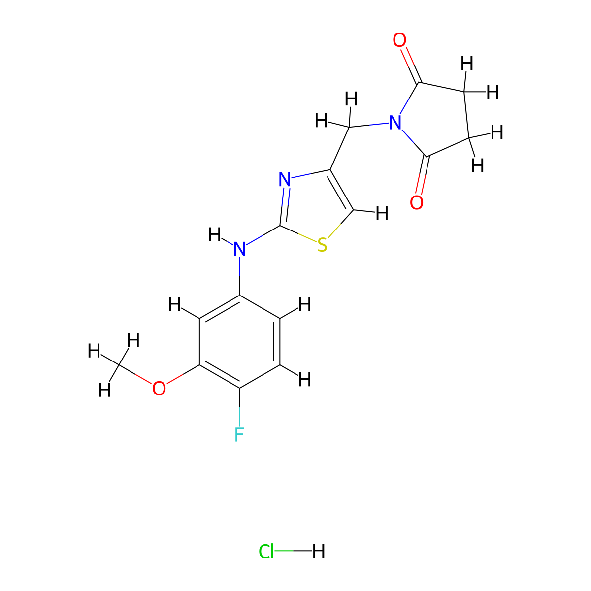 1-((2-((4-Fluoro-3-methoxyphenyl)amino)thiazol-4-yl)methyl)pyrrolidine-2,5-dione hydrochloride molecular structure, CAS 2034473-53-3
