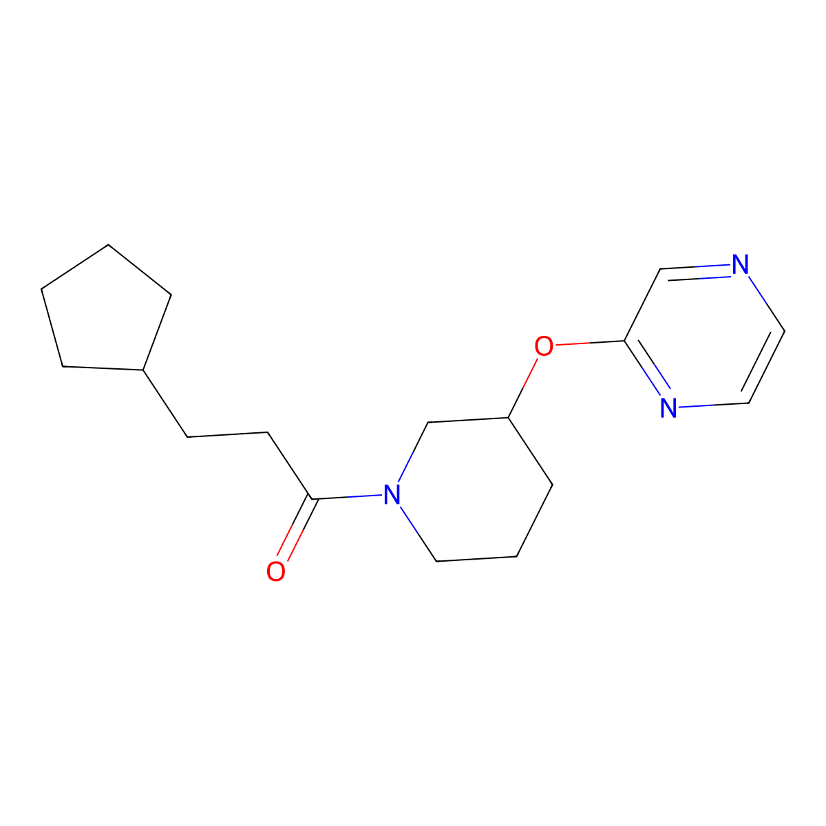 3-Cyclopentyl-1-[3-(pyrazin-2-yloxy)piperidin-1-yl]propan-1-one molecular structure, CAS 2034473-59-9