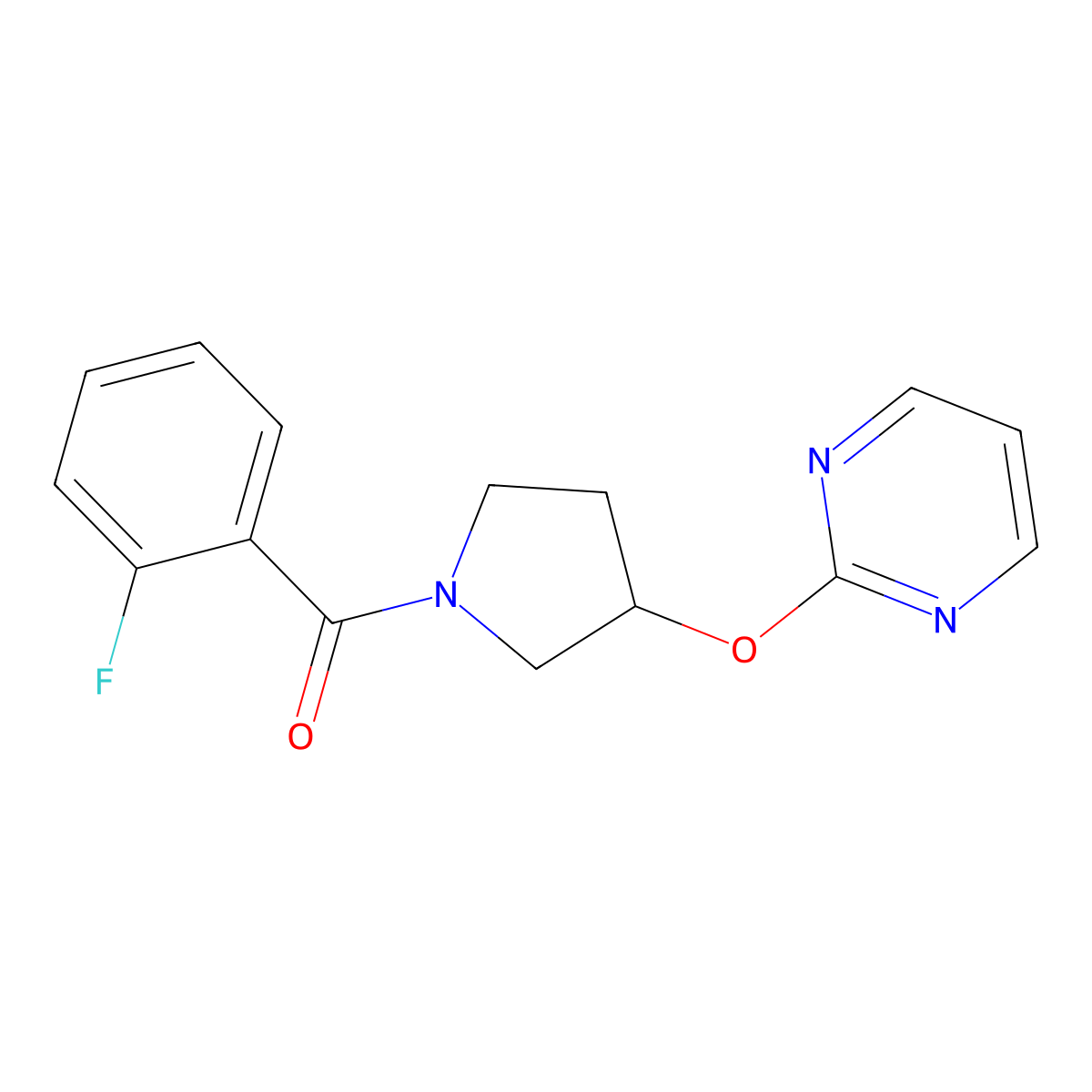 (2-Fluorophenyl)(3-(pyrimidin-2-yloxy)pyrrolidin-1-yl)methanone molecular structure, CAS 2034473-68-0