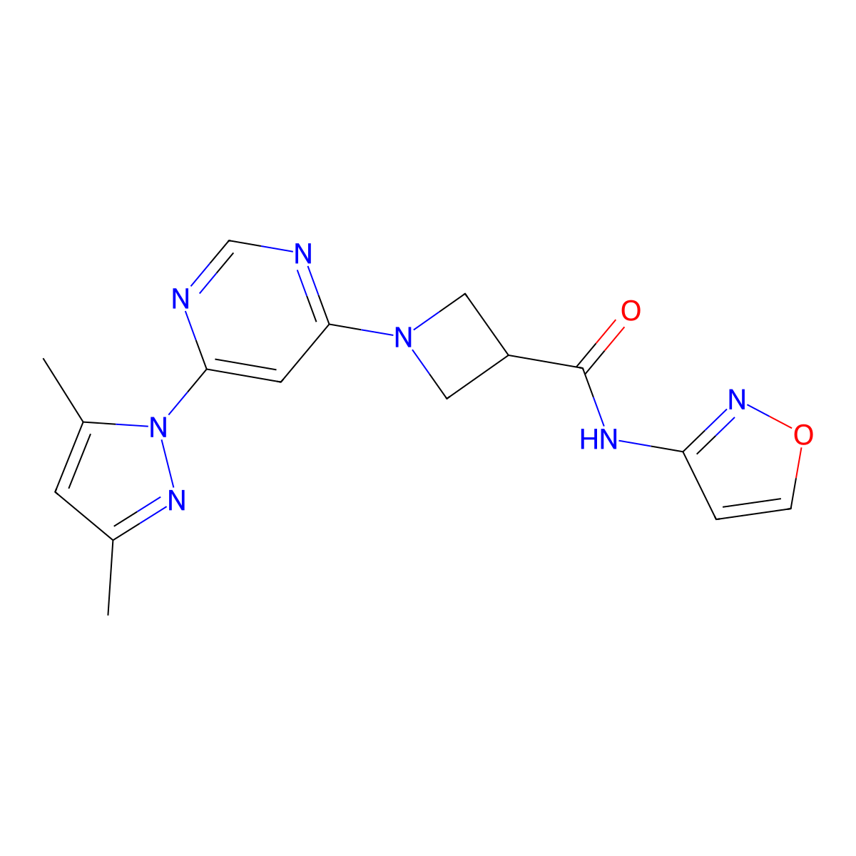 1-(6-(3,5-dimethyl-1H-pyrazol-1-yl)pyrimidin-4-yl)-N-(isoxazol-3-yl)azetidine-3-carboxamide molecular structure, CAS 2034473-73-7