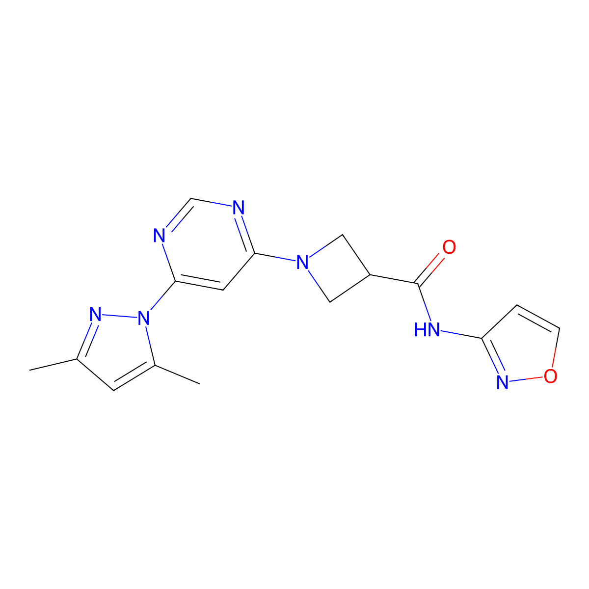 1-(6-(3,5-dimethyl-1H-pyrazol-1-yl)pyrimidin-4-yl)-N-(isoxazol-3-yl)azetidine-3-carboxamide molecular structure, CAS 2034473-73-7