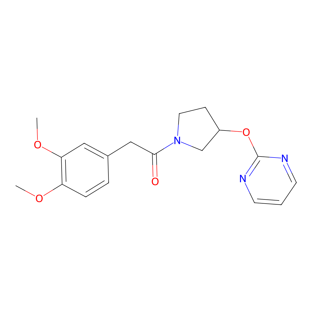 2-(3,4-Dimethoxyphenyl)-1-(3-(pyrimidin-2-yloxy)pyrrolidin-1-yl)ethanone molecular structure, CAS 2034473-76-0