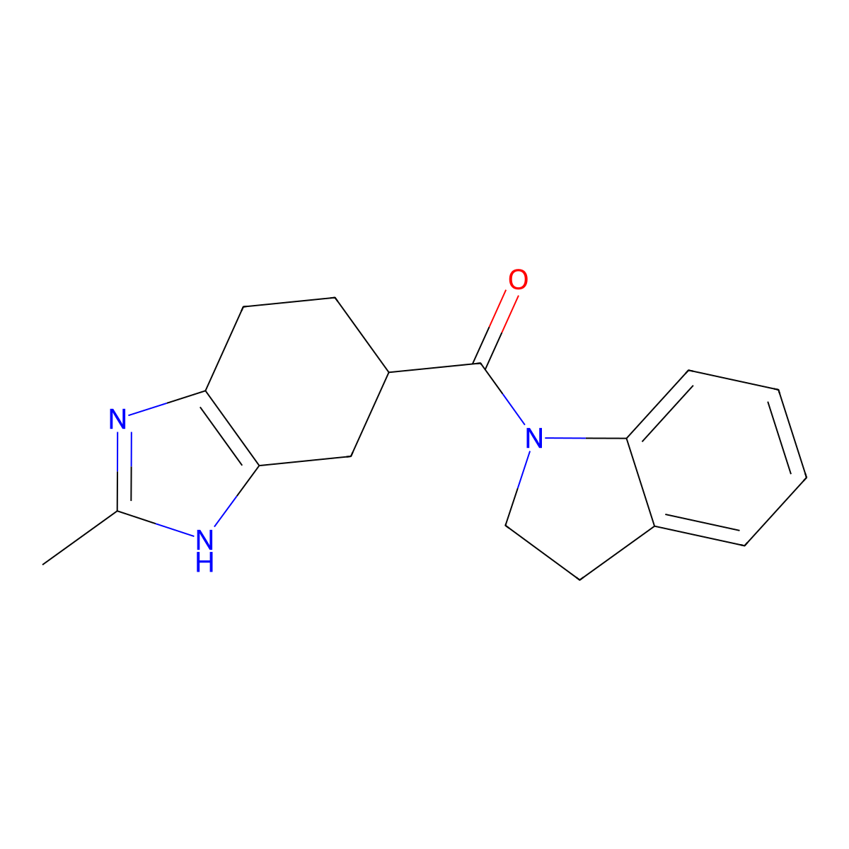 indolin-1-yl(2-methyl-4,5,6,7-tetrahydro-1H-benzo[d]imidazol-5-yl)methanone molecular structure, CAS 2034473-82-8