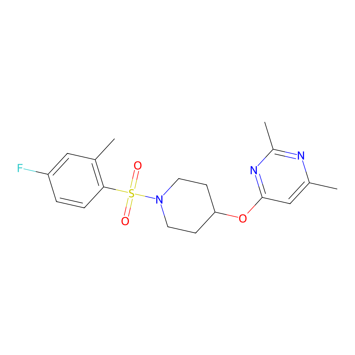 4-((1-((4-Fluoro-2-methylphenyl)sulfonyl)piperidin-4-yl)oxy)-2,6-dimethylpyrimidine molecular structure, CAS 2034473-84-0