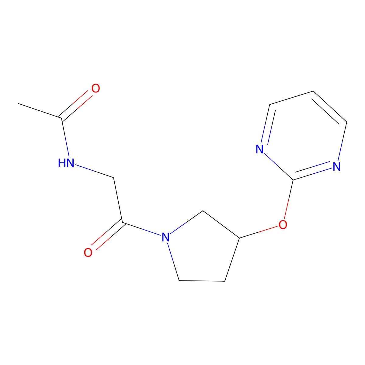 N-(2-oxo-2-(3-(pyrimidin-2-yloxy)pyrrolidin-1-yl)ethyl)acetamide molecular structure, CAS 2034473-86-2