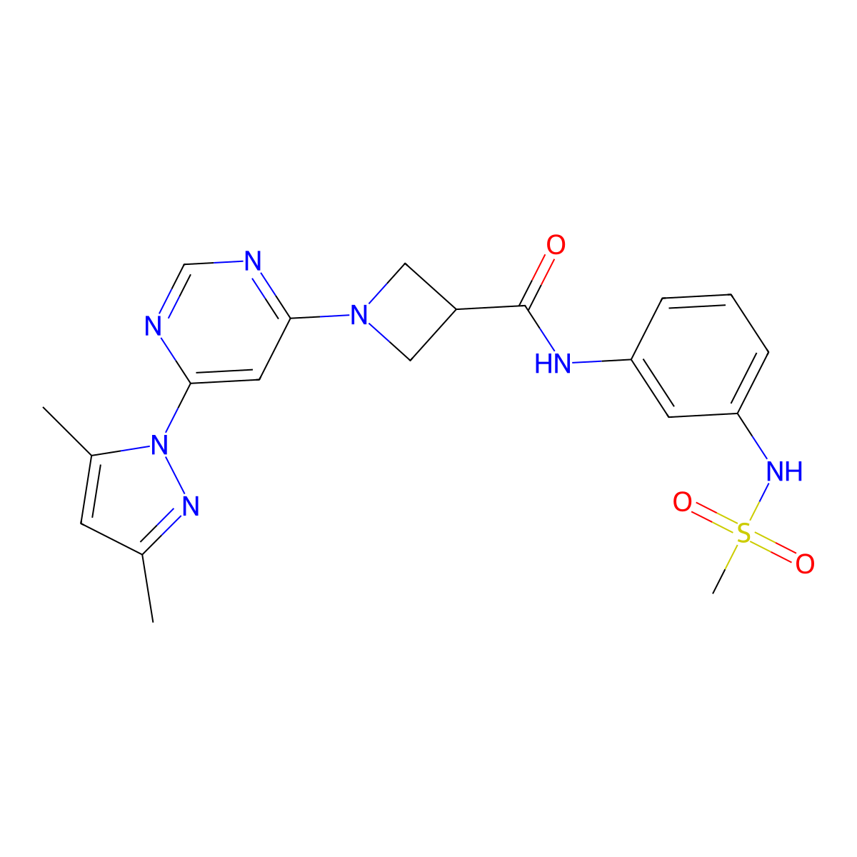1-(6-(3,5-dimethyl-1H-pyrazol-1-yl)pyrimidin-4-yl)-N-(3-(methylsulfonamido)phenyl)azetidine-3-carboxamide molecular structure, CAS 2034473-87-3