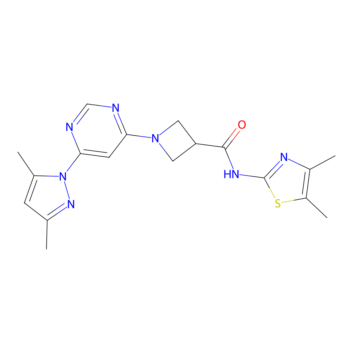 1-(6-(3,5-dimethyl-1H-pyrazol-1-yl)pyrimidin-4-yl)-N-(4,5-dimethylthiazol-2-yl)azetidine-3-carboxamide molecular structure, CAS 2034473-89-5