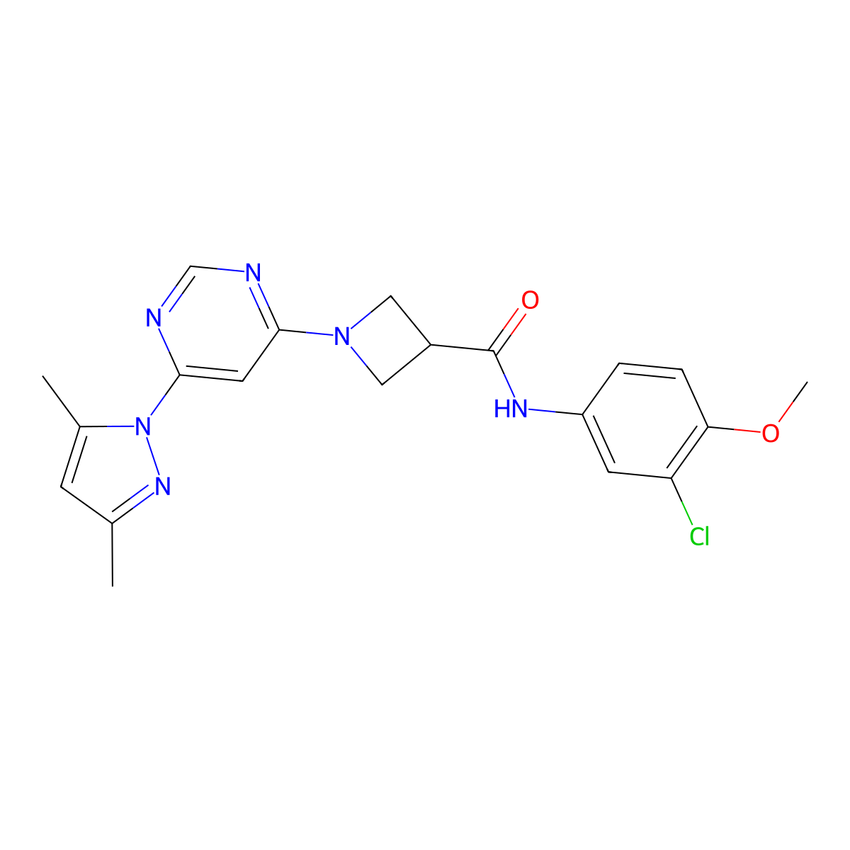 N-(3-chloro-4-methoxyphenyl)-1-(6-(3,5-dimethyl-1H-pyrazol-1-yl)pyrimidin-4-yl)azetidine-3-carboxamide molecular structure, CAS 2034473-97-5