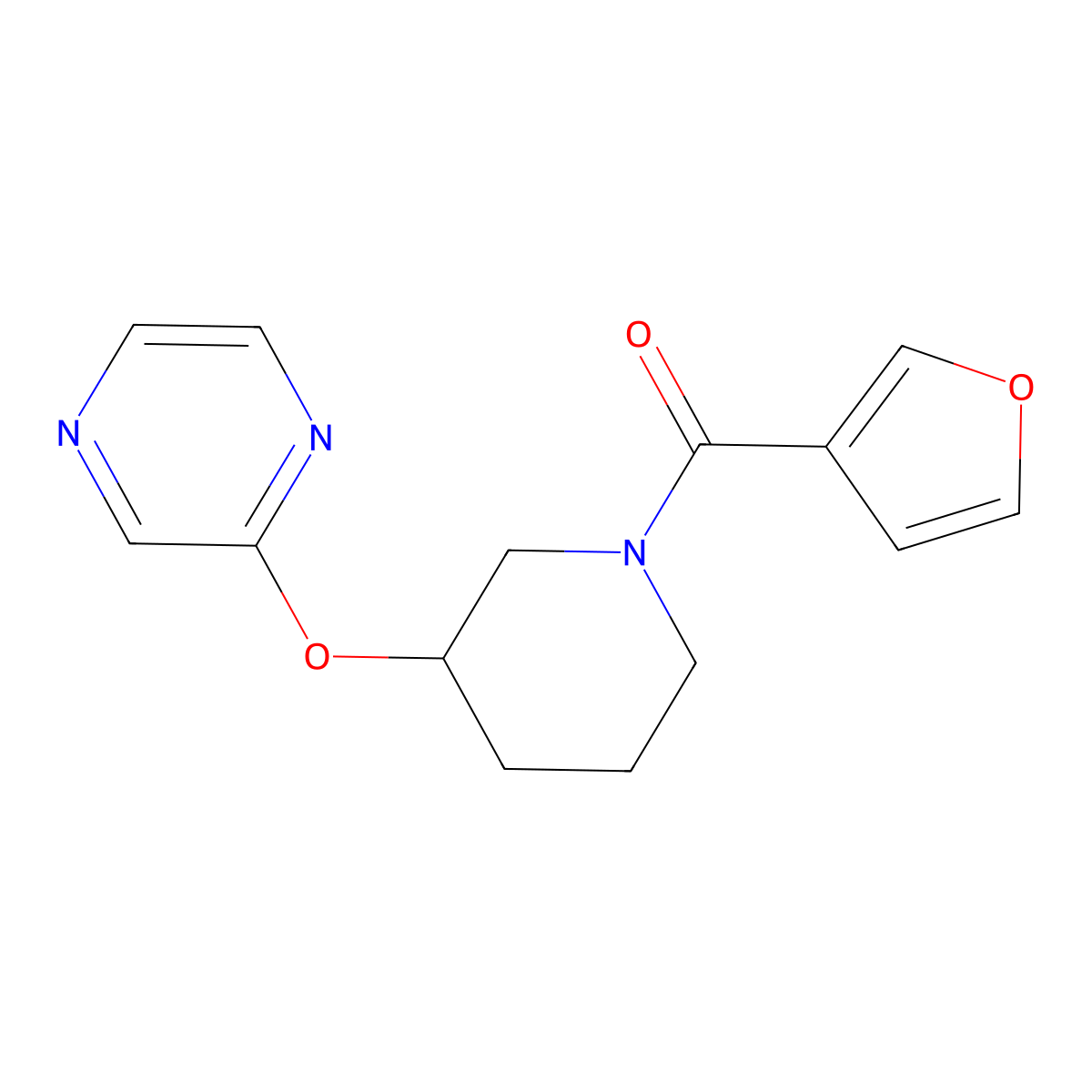 Furan-3-yl(3-(pyrazin-2-yloxy)piperidin-1-yl)methanone molecular structure, CAS 2034474-02-5