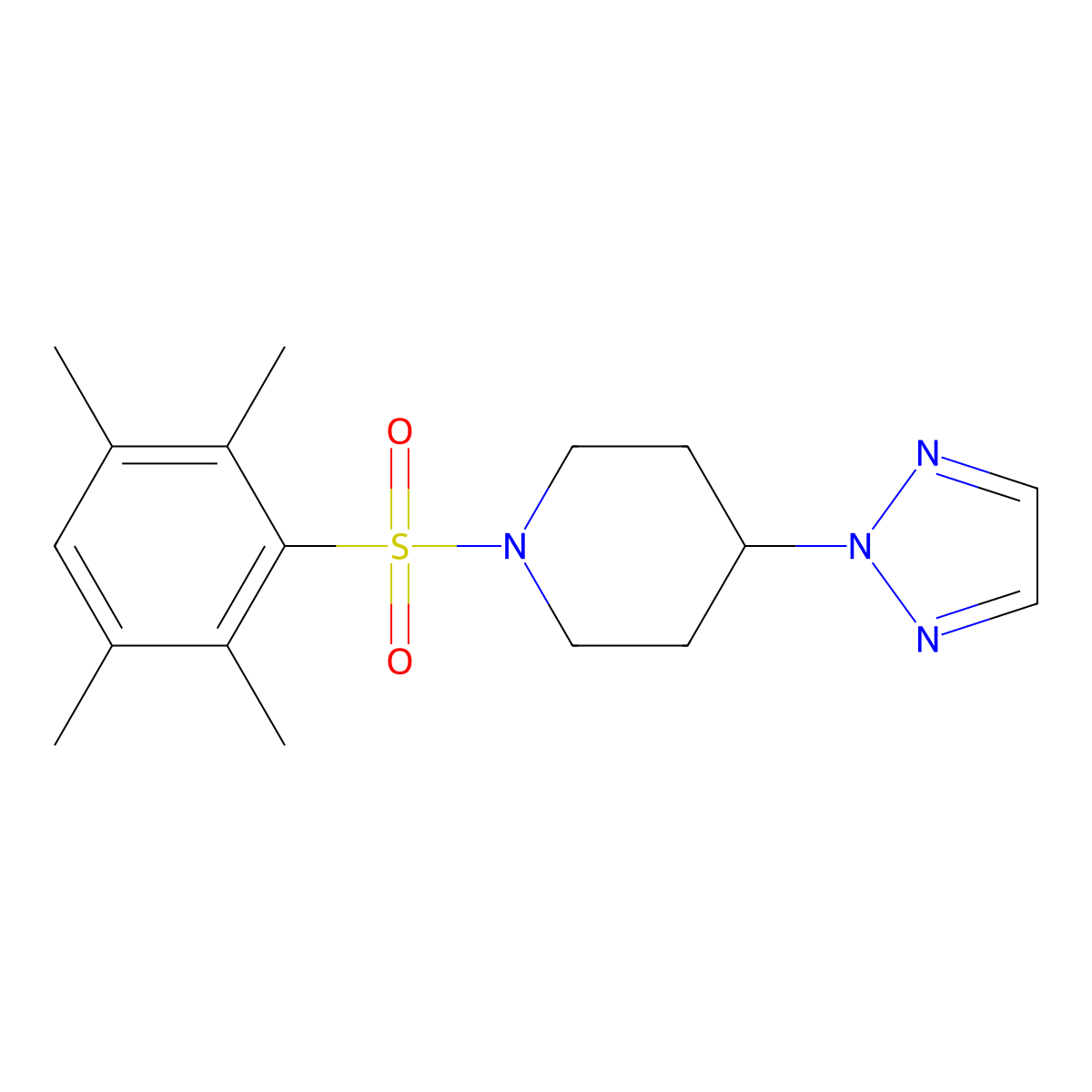 1-((2,3,5,6-tetramethylphenyl)sulfonyl)-4-(2H-1,2,3-triazol-2-yl)piperidine molecular structure, CAS 2034474-09-2