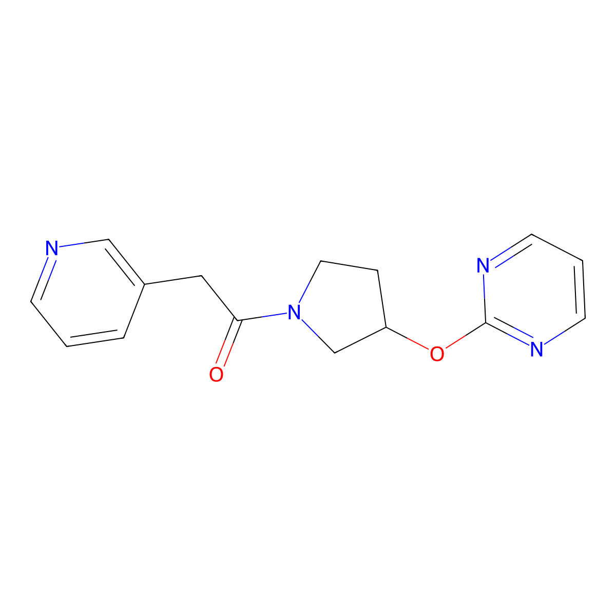 2-(Pyridin-3-yl)-1-(3-(pyrimidin-2-yloxy)pyrrolidin-1-yl)ethanone molecular structure, CAS 2034474-11-6