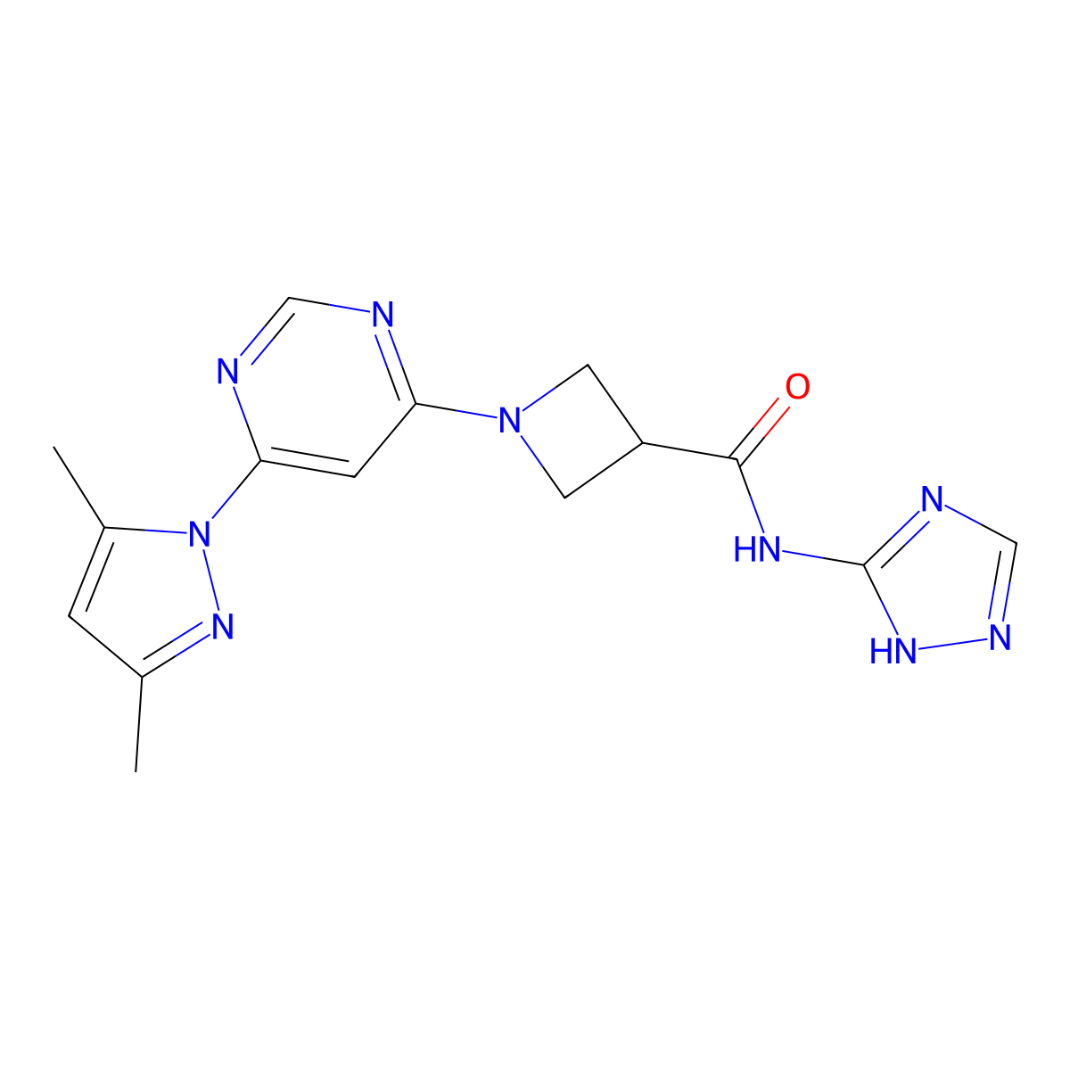 1-[6-(3,5-dimethyl-1H-pyrazol-1-yl)pyrimidin-4-yl]-N-(1H-1,2,4-triazol-5-yl)azetidine-3-carboxamide molecular structure, CAS 2034474-12-7