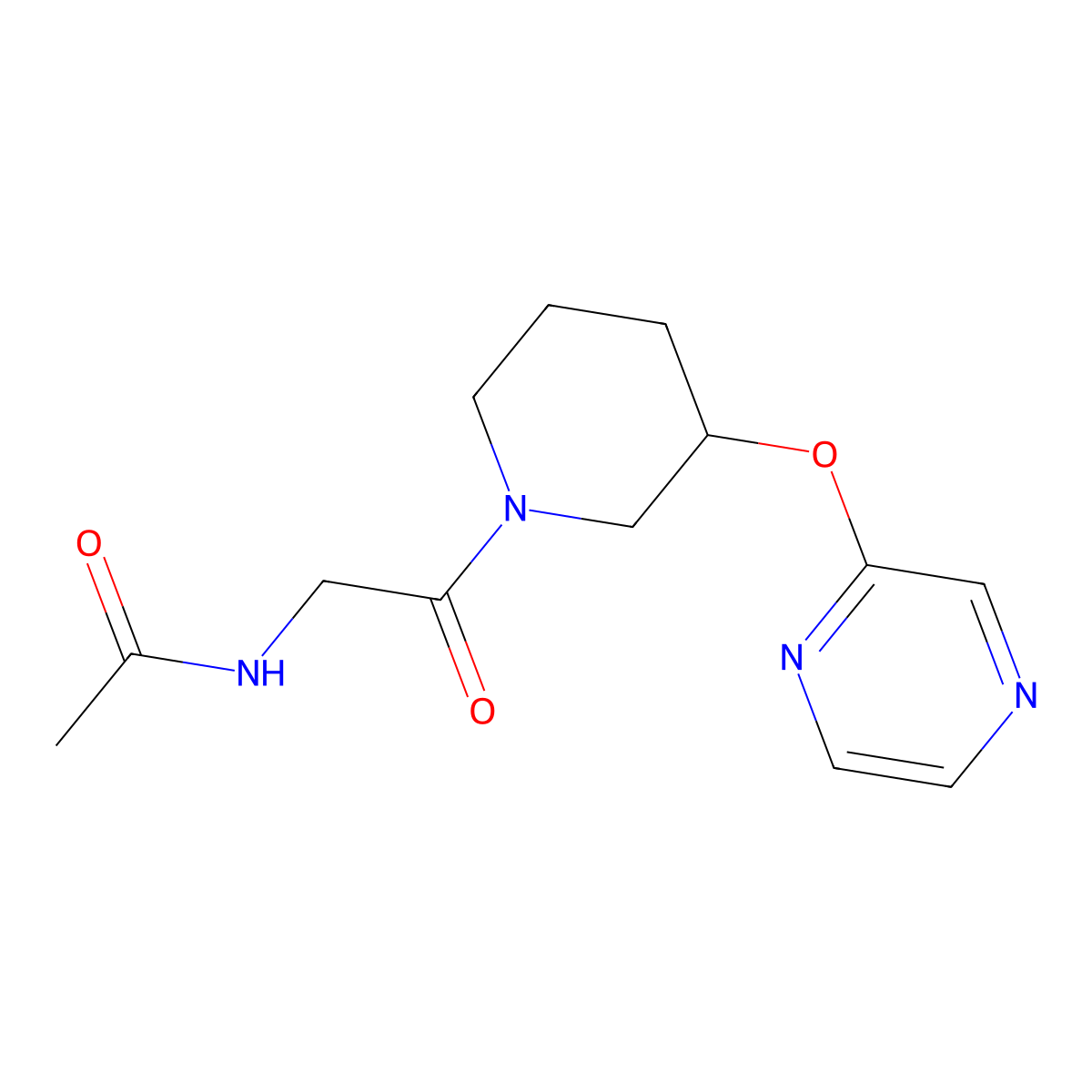 N-{2-oxo-2-[3-(pyrazin-2-yloxy)piperidin-1-yl]ethyl}acetamide molecular structure, CAS 2034474-14-9