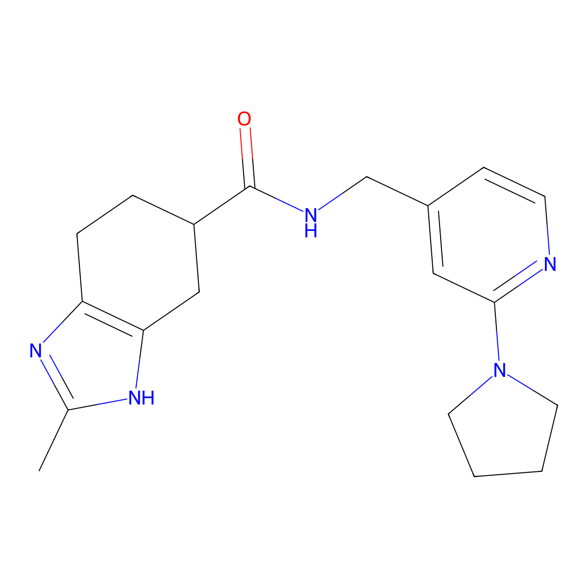 2-methyl-N-((2-(pyrrolidin-1-yl)pyridin-4-yl)methyl)-4,5,6,7-tetrahydro-1H-benzo[d]imidazole-5-carboxamide molecular structure, CAS 2034474-15-0