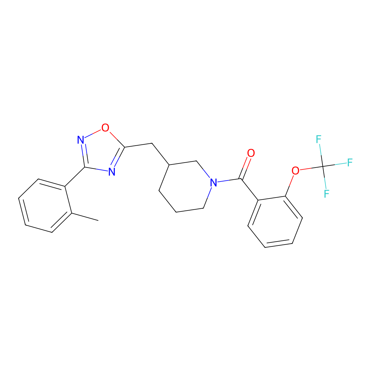 (3-((3-(o-Tolyl)-1,2,4-oxadiazol-5-yl)methyl)piperidin-1-yl)(2-(trifluoromethoxy)phenyl)methanone molecular structure, CAS 2034474-16-1