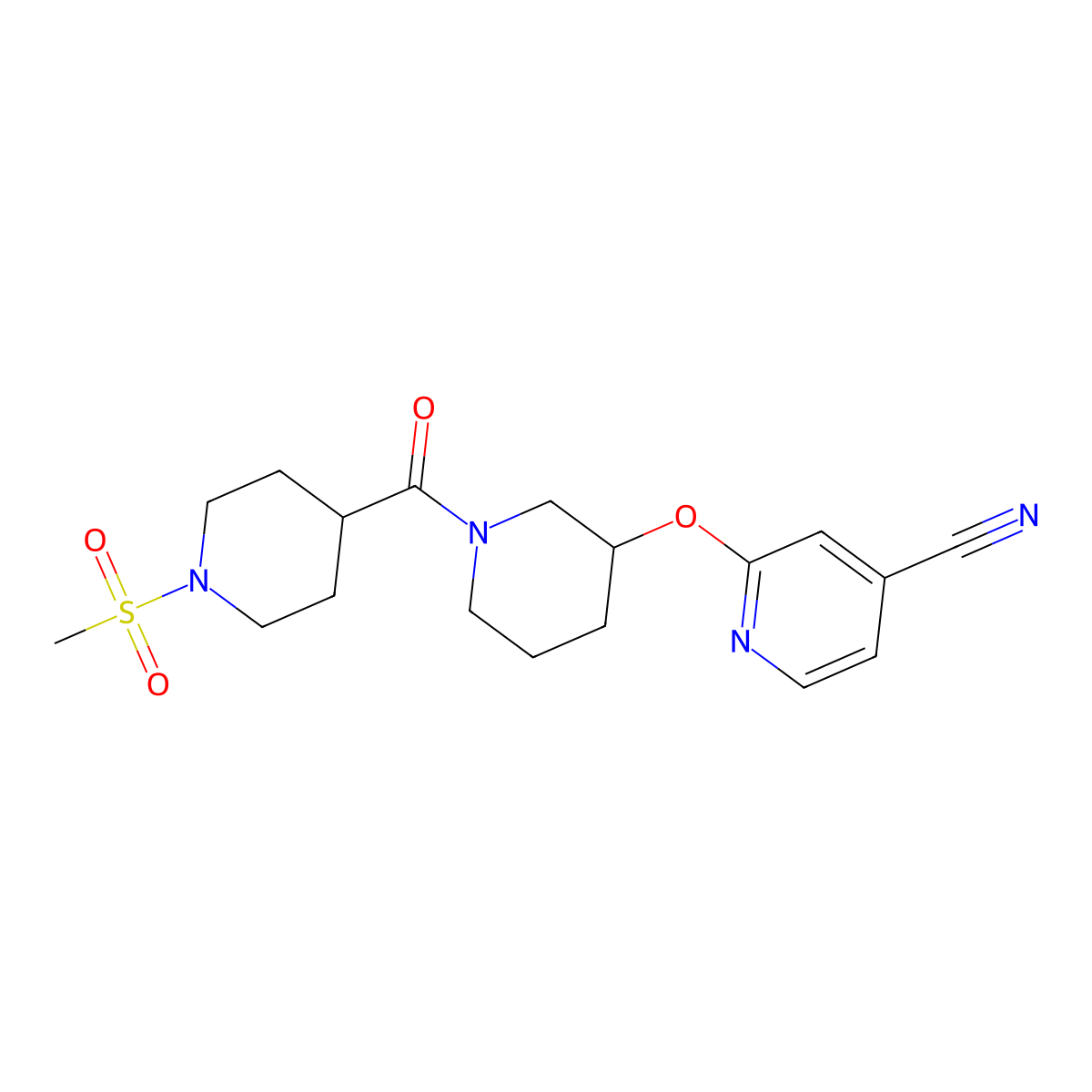 2-((1-(1-(Methylsulfonyl)piperidine-4-carbonyl)piperidin-3-yl)oxy)isonicotinonitrile molecular structure, CAS 2034474-17-2