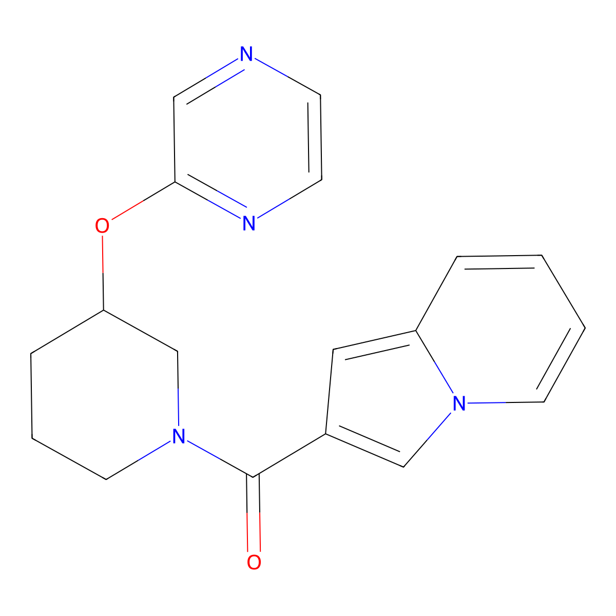 Indolizin-2-yl(3-(pyrazin-2-yloxy)piperidin-1-yl)methanone molecular structure, CAS 2034474-21-8